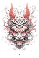 Wall Mural - Demon mask, tattoo japanese culture. Mask oni on a white background. Art. Print