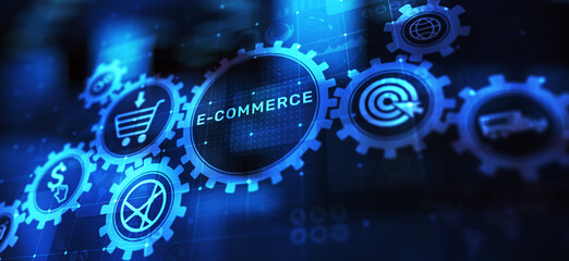 Wall Mural - E-commerce business online digital internet shopping concept on virtual screen.