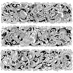 Wall Mural - Music cartoon doodles illustration. musical vector banners