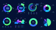 Set of colorful dark cool pie charts, visual chart, Neon color chart.