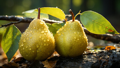 Poster - Freshness and beauty in nature: green leaves, ripe fruits, organic plants generated by AI