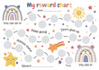 © Yana - Printable rainbow reward chart. Chore chart for toddler. Sticker reward chart. Behavior for kids. Reward and achievement. Potty training chart.