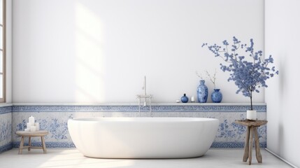 Canvas Print - A white bath tub sitting in a bathroom next to a window