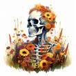 szkielet ludzki w kolorowych kwiatach.