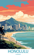 Honolulu Travel Print Wall Art Honolulu Wall Hanging Home Decoration Honolulu Hawaii Travel Poster