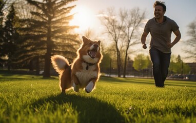 Unleashing happiness: Dog and owner playing fetch