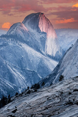 Wall Mural - Pastel Sunset over Half Dome via Olmsted Point. Yosemite National Park, California, USA