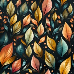 Wall Mural - Multicolor watercolor leaves seamless pattern