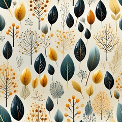 Wall Mural - Multicolor watercolor leaves seamless pattern