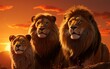 African Safari: Lions Relaxing on the Savanna at Dusk
