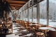 Interior of a Holiday Decorated Modern Café or Bar Nestled in Nature