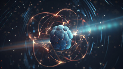 Wall Mural - subatomic particles within the atom, a fundamental concept in physics, portrayed in a 3d-rendered im