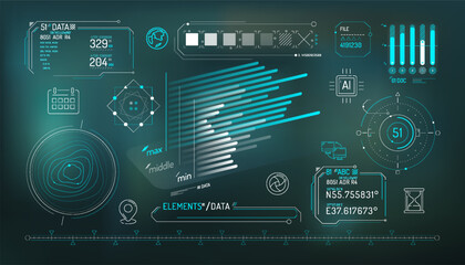 Wall Mural - set of infographic elements about data exchange and geolocation.