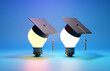 Light bulb education concept, graduation cap,  and graduation scroll. Congratulations graduates