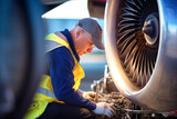 Fototapeta Miasto - aircraft technician is repairing a turbine