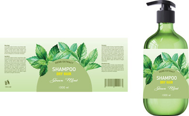 Green Mint Shampoo Label Design, Shampoo bottle template design vector illustration, Vector label design, EPS Package, Label And mockup, Pepper mint