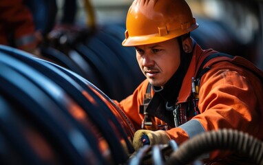 Wall Mural - A worker in a gas pipeline. Generative AI