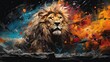 Abstract colorful lion king of the jungle painting. 
