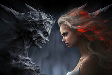Girls Face To Face. Battle Of Good And Evil Illustration