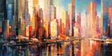 Fototapeta Nowy Jork - abstract art of cityscape,illustration painting generative ai
