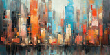 Fototapeta Londyn - abstract art of cityscape,illustration painting generative ai