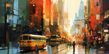 Abstract Art Of Cityscape,illustration Painting Generative Ai