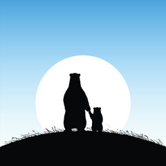 Sticker - mom bear and baby holding hands. animal family isolated silhouette