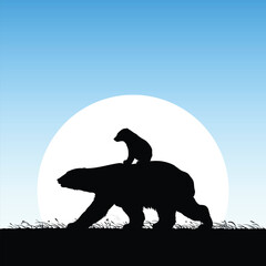 Sticker - polar bears family walking in grass. animal family isolated silhouette