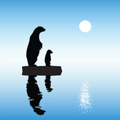 Sticker - polar bears on ice floe. endangered animal family isolated silhouette