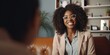 © dark_blade - confident adult 30 years old african american female psychologist consulting a client. AI Generated