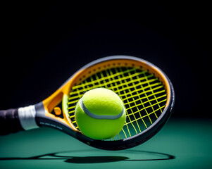 Wall Mural - Tennis sports. Close-up tennis racquet and tennis ball. Game or competition. Banner.