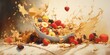 Breakfast Cereal Splashes into a Bowl Filled with a Colorful Mix of Fruit, Nuts, and Milk, Creating a Delicious and Nutrient-Rich Start to the Day