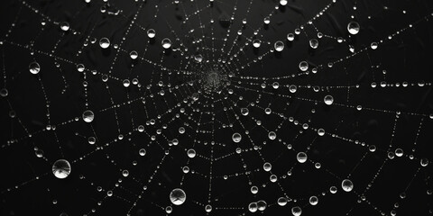 Wall Mural - fog droplets in a spiderweb. generative ai