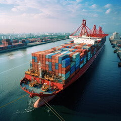 Wall Mural - Cargo ship with containers on board in the ocean, cargo shipping