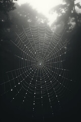 Wall Mural - fog droplets in a spiderweb. generative ai