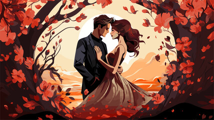 Wall Mural - Wedding man and woman flat style vector