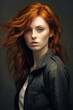 © paul - Close up of a Luxury portrait of a beautiful woman with Red hair and a black background.