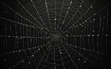 Wall Mural - fog droplets in a spiderweb. generative ai