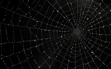 Wall Mural - fog droplets in a spiderweb. generative ai