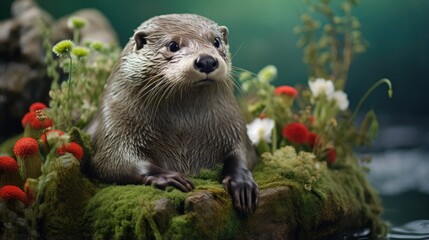Wall Mural - otter on the rocks