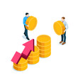 © Trostinka_25 - isometric business men with coins and a chart of coins with an arrow, in color on a white background, overall budget or financial growth