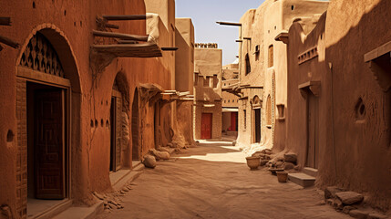 Streets of the old city Diriyah near Ar Riyadh, Kingdom of Saudi Arabia. ai generative