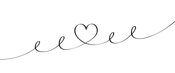 Wall Mural - hand drawn heart in linear style. continuous line drawing of love sign on white background. doodle v