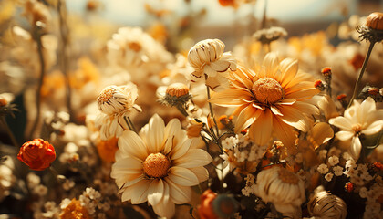 Poster - Vibrant yellow daisy blossoms in a meadow, symbolizing summer beauty generated by AI