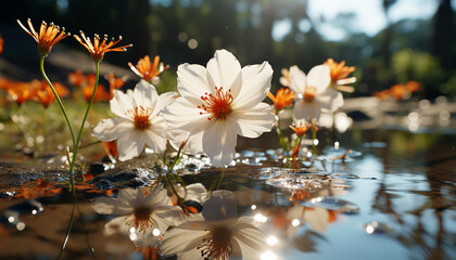 Poster - A vibrant meadow blossoms with colorful wildflowers under the summer sun generated by AI