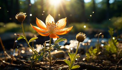 Poster - Vibrant yellow flower head blossoms in the tranquil meadow generated by AI