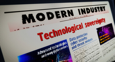 Poster - Technological sovereignty digital technology newspaper on mobile tablet screen