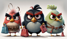 Unhappy Birds With Shopping Bags