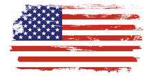 Grunge USA Flag. American Flag Brush Paint Texture. Distressed US Symbol, United States Flag Vector Illustration For Celebration Holiday 4 Of July American President Day, Star And Stripes