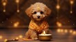 Cute little dog with golden decorations